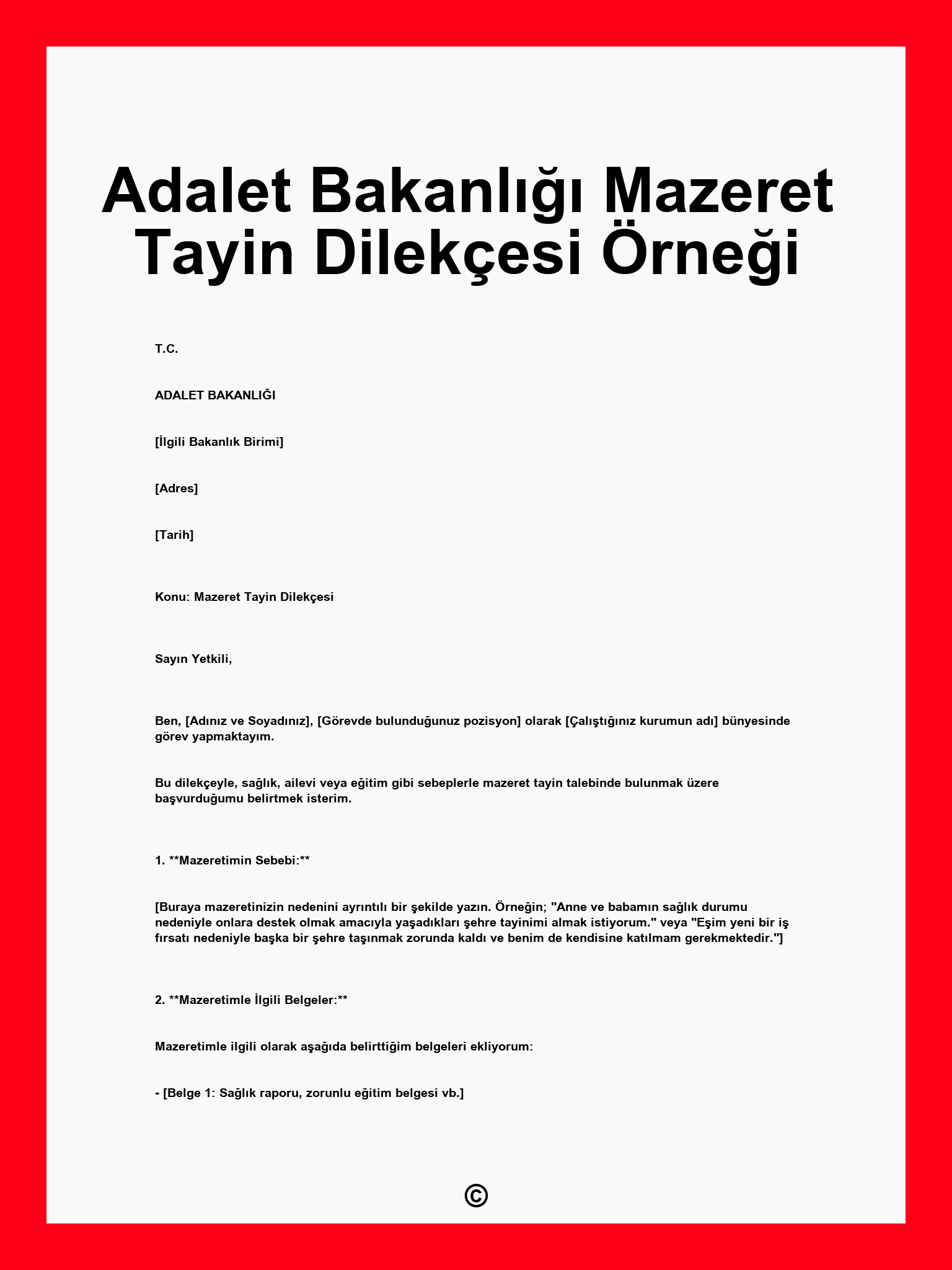 Adalet Bakanlığı Mazeret Tayin Dilekçesi Örneği