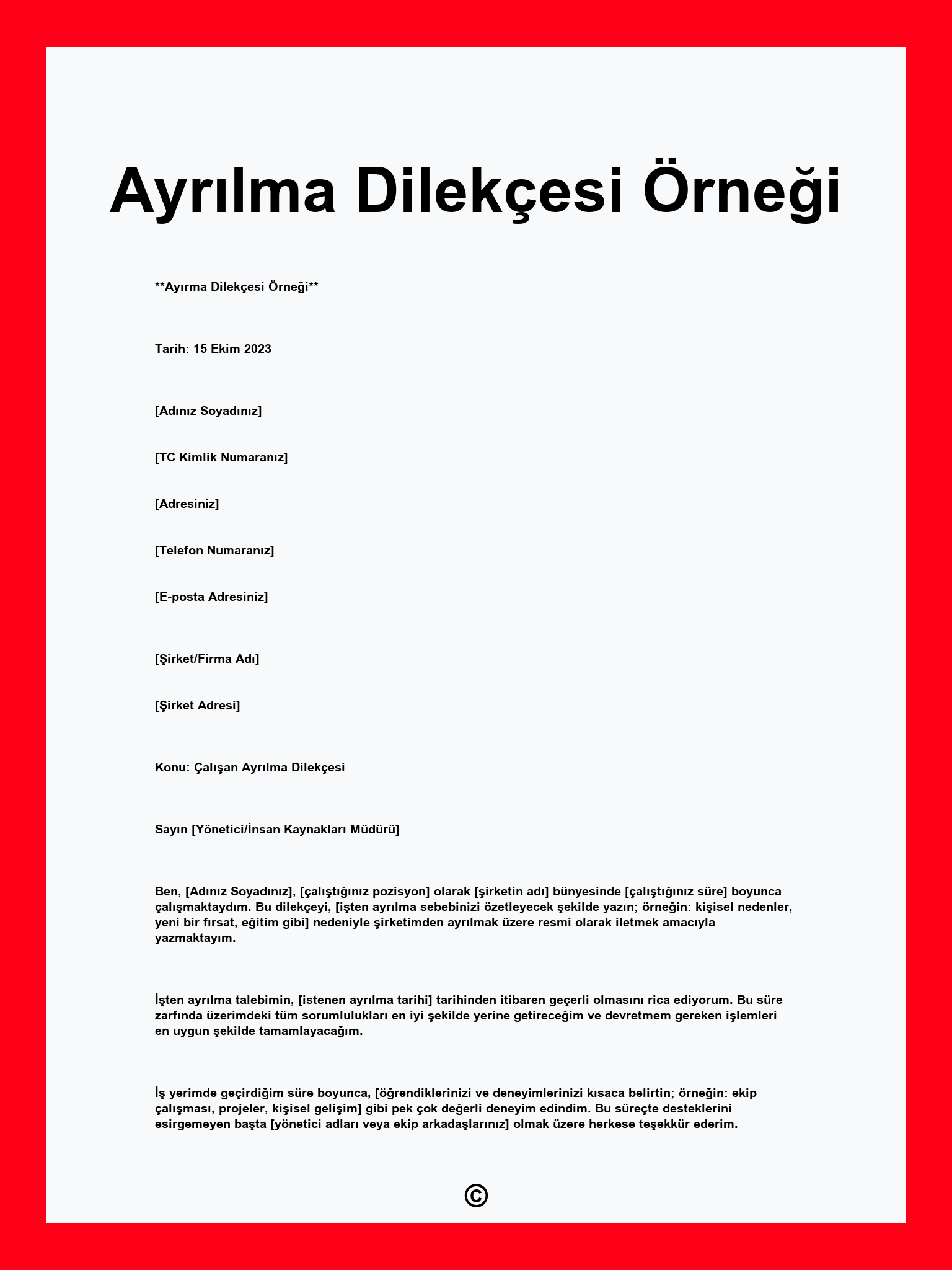 Ayrılma Dilekçesi Örneği