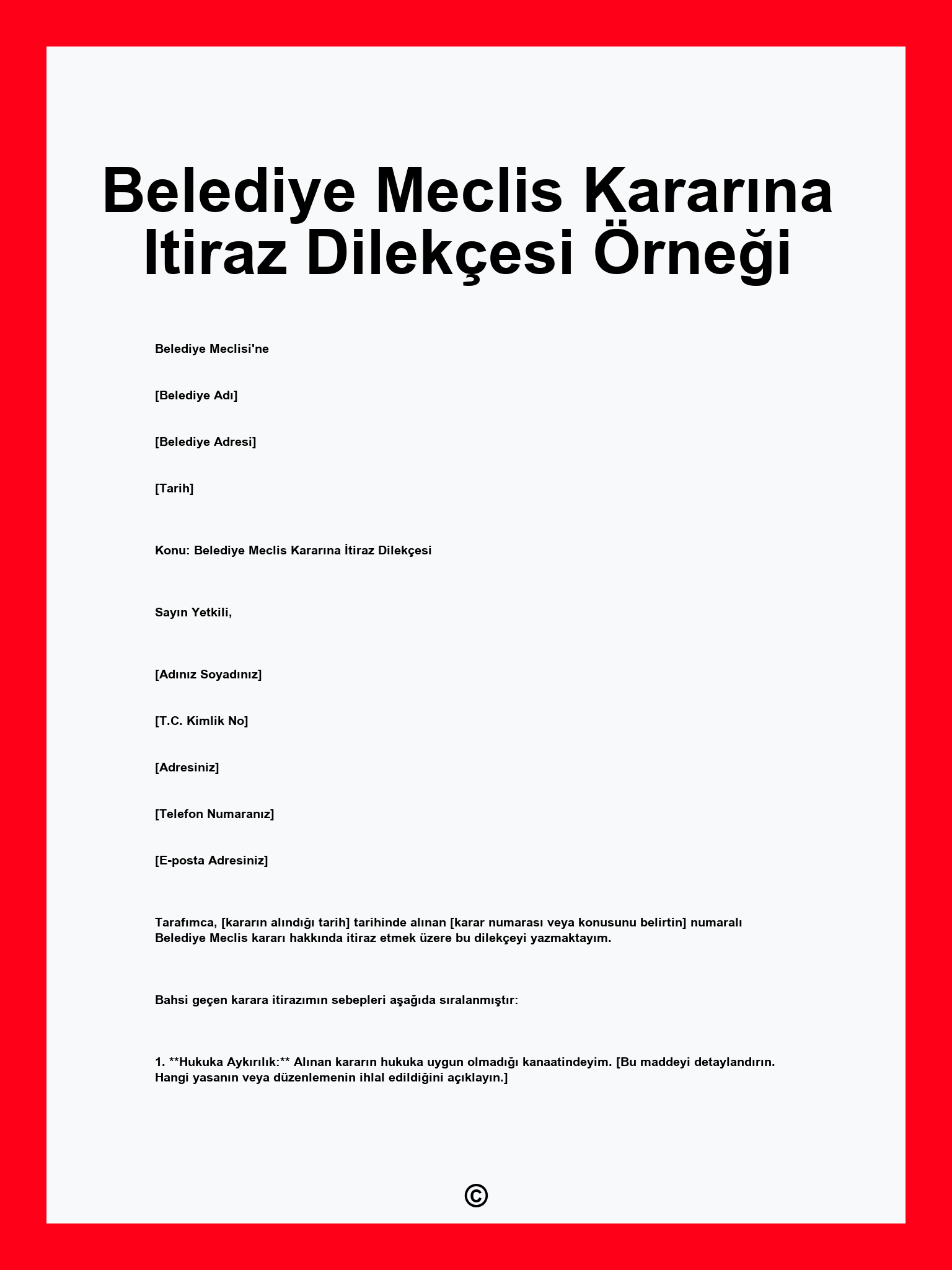 Belediye Meclis Kararına Itiraz Dilekçesi Örneği