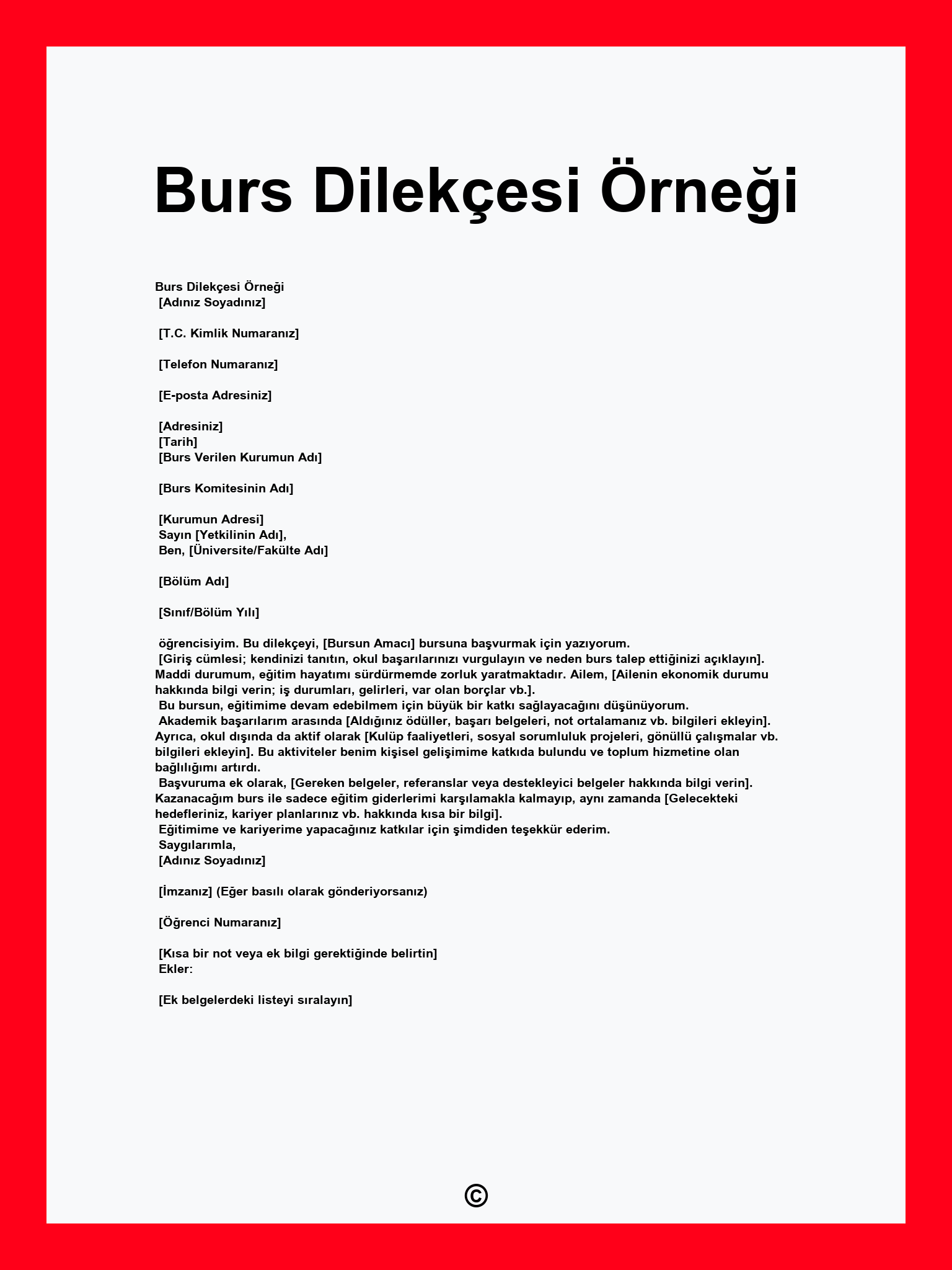 Burs Dilekçesi Örneği