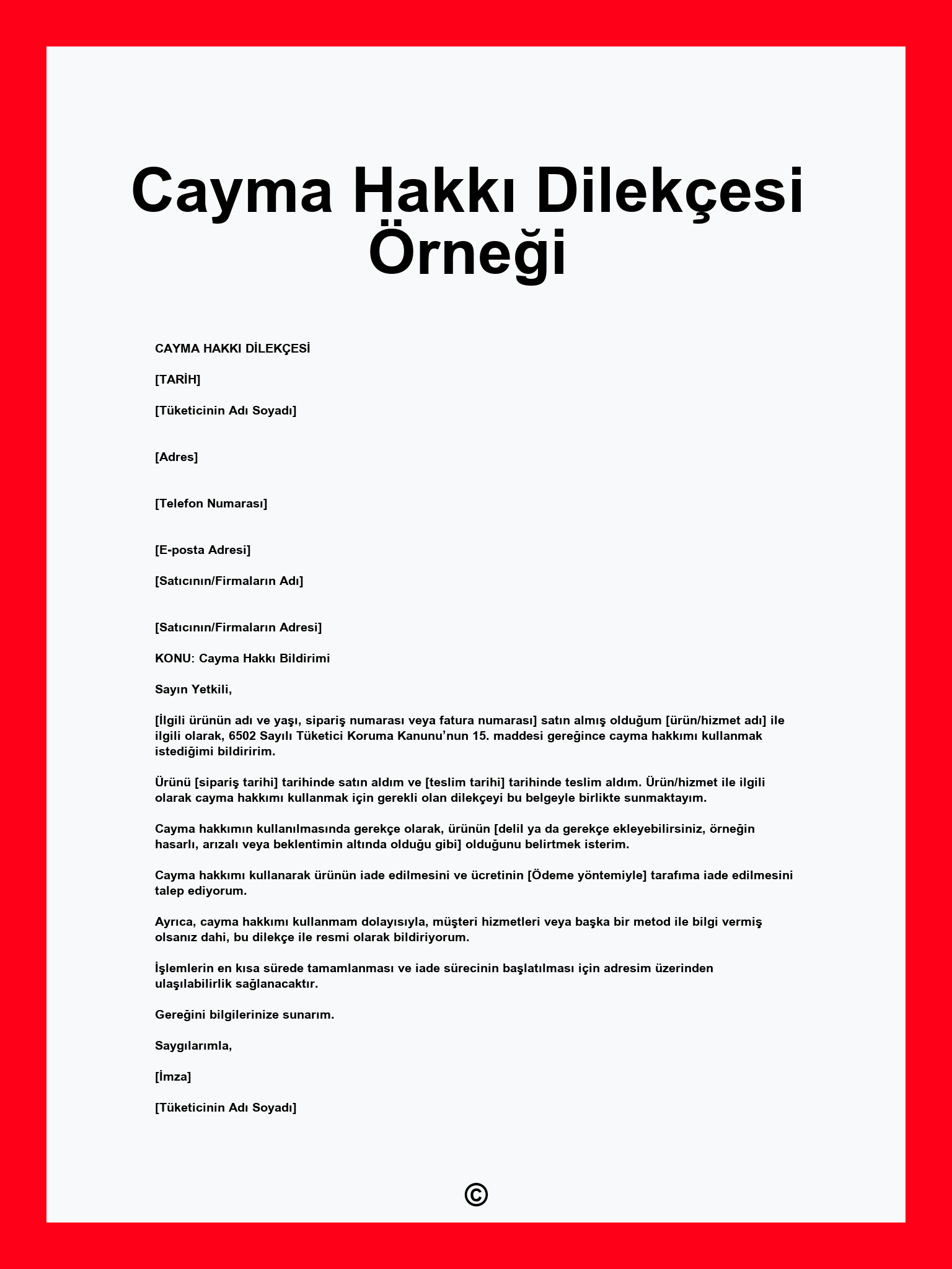 Cayma Hakkı Dilekçesi Örneği