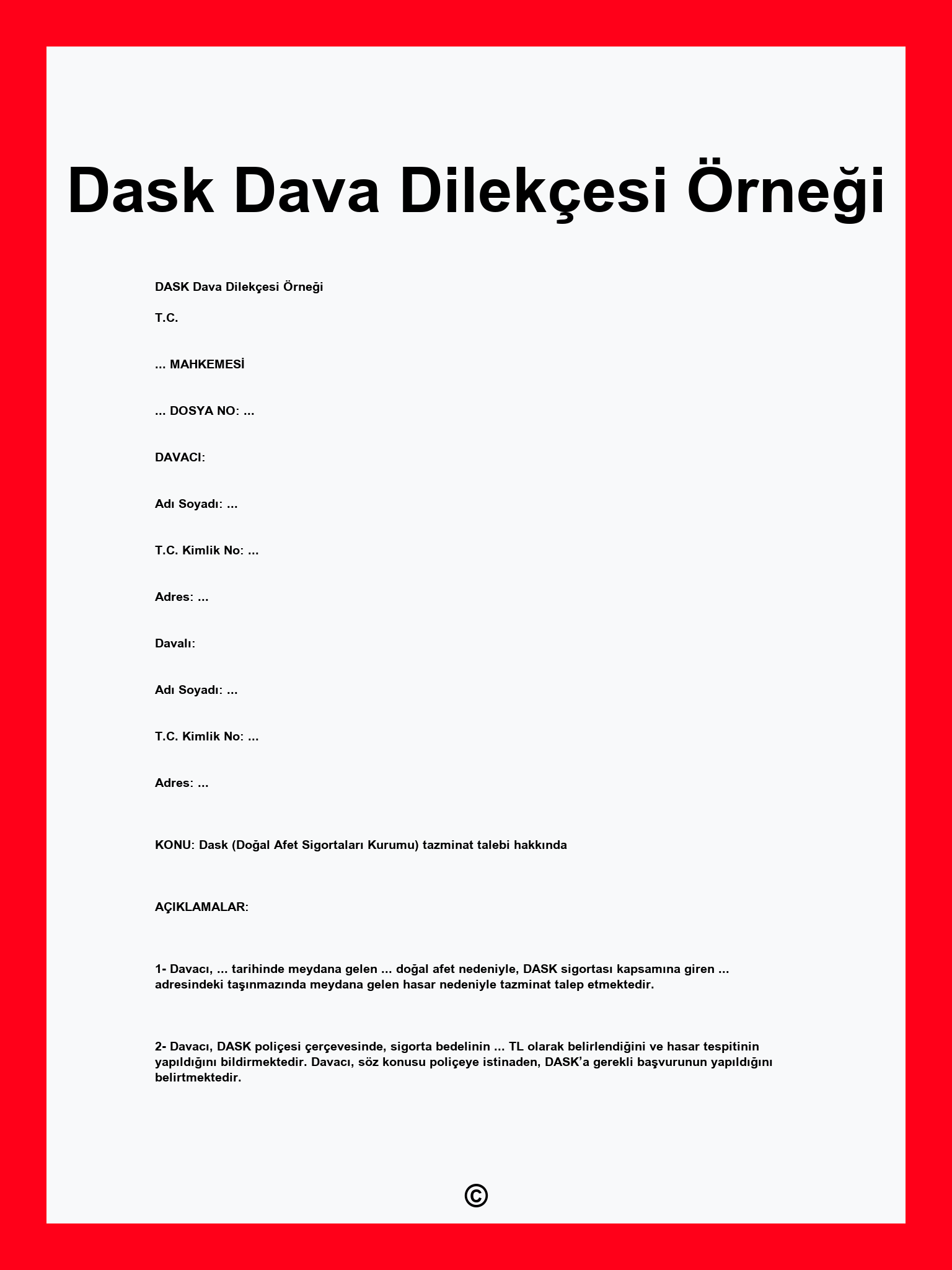 Dask Dava Dilekçesi Örneği