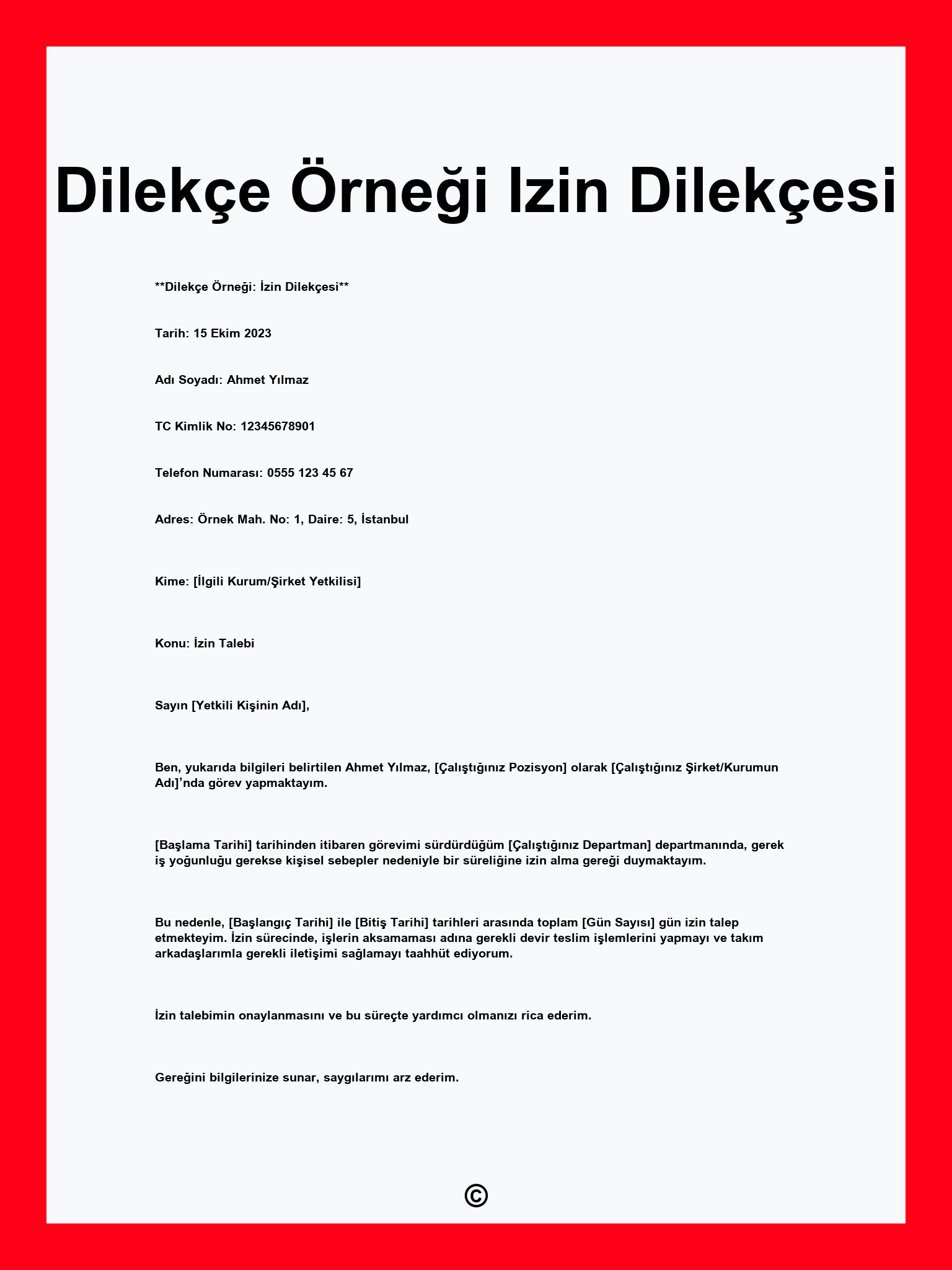 Dilekçe Örneği Izin Dilekçesi