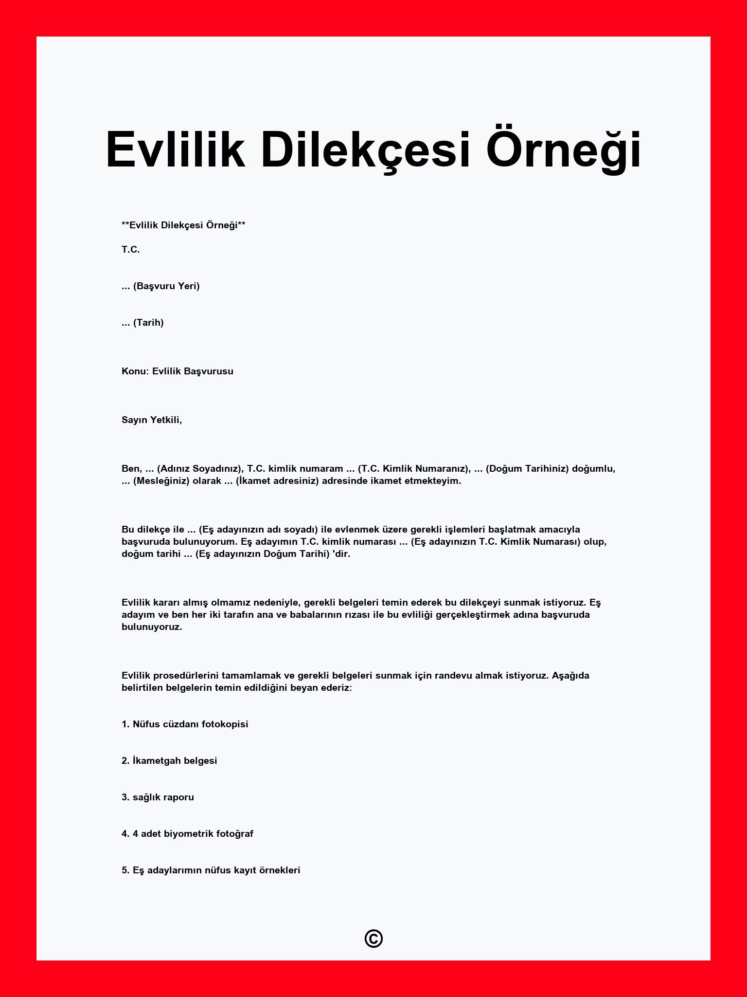 Evlilik Dilekçesi Örneği