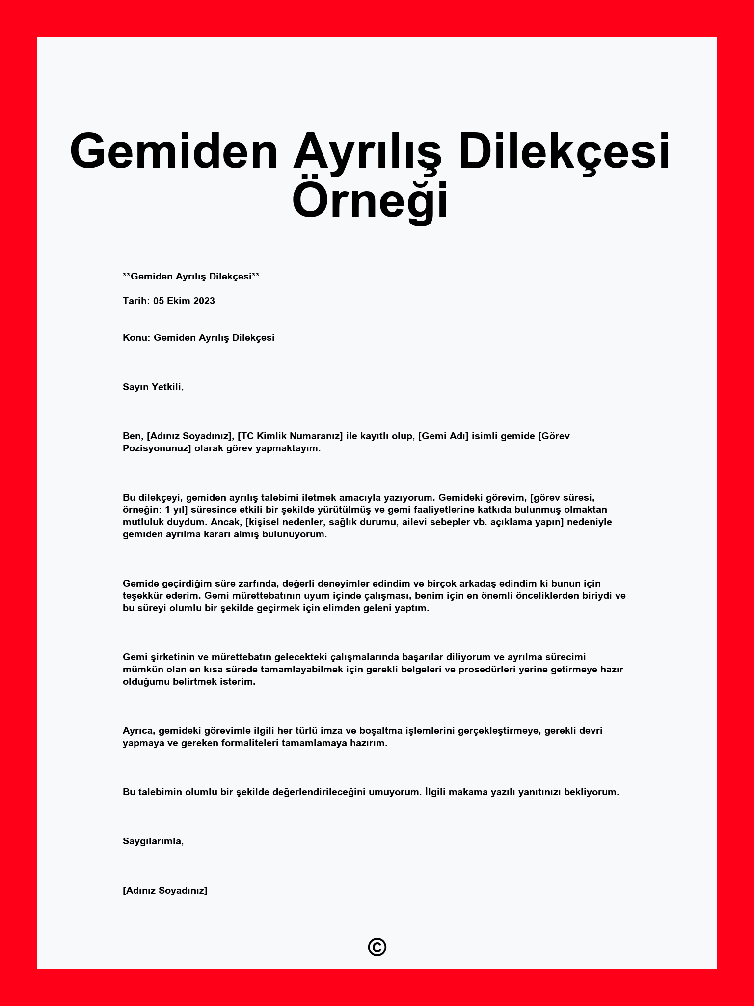Gemiden Ayrılış Dilekçesi Örneği