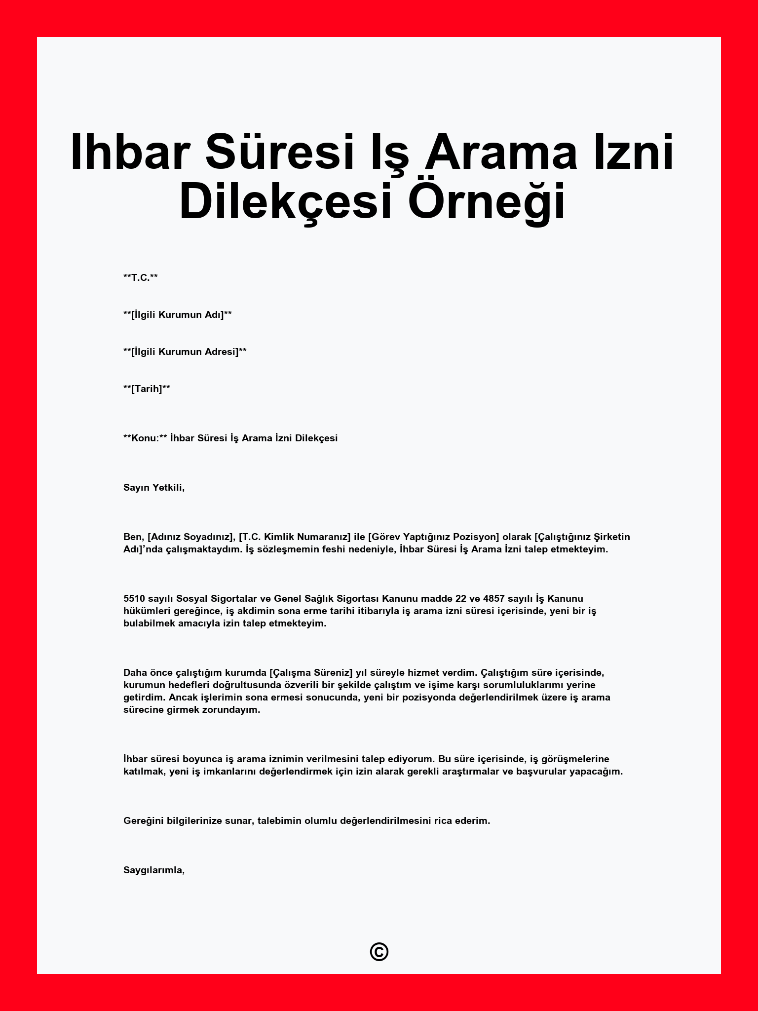 Ihbar Süresi Iş Arama Izni Dilekçesi Örneği