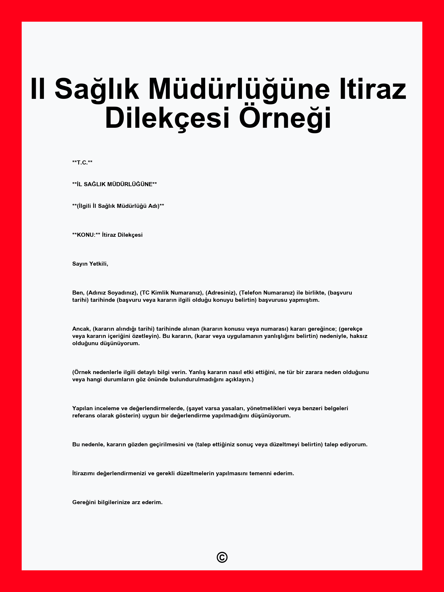 Il Sağlık Müdürlüğüne Itiraz Dilekçesi Örneği