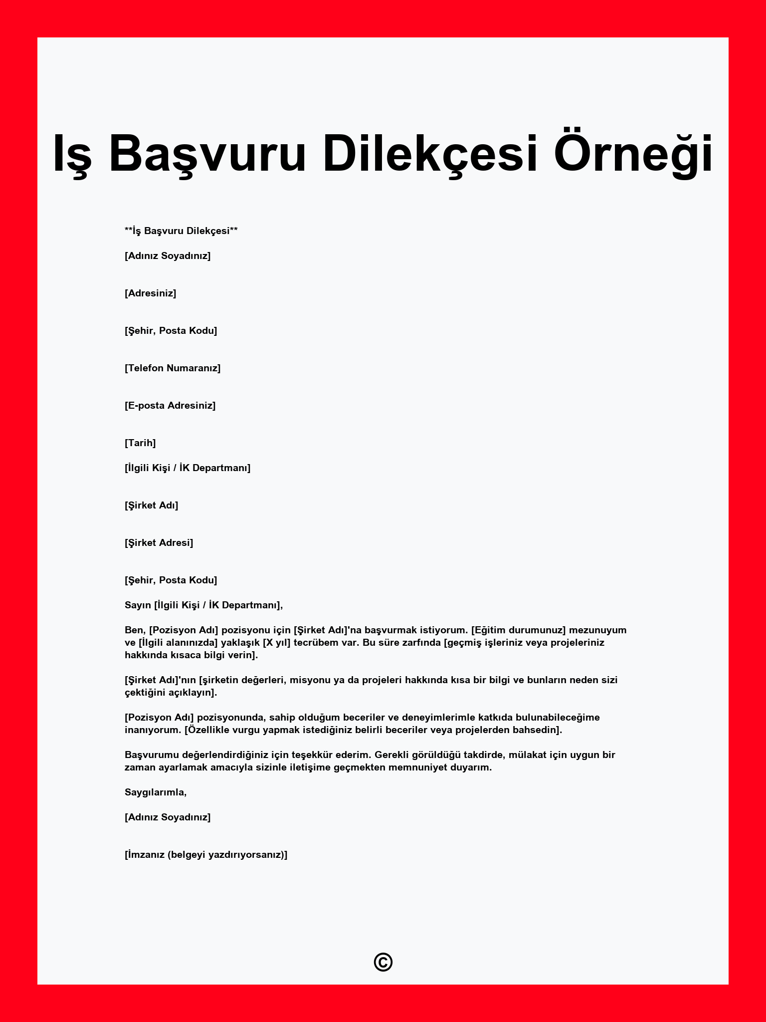 Iş Başvuru Dilekçesi Örneği