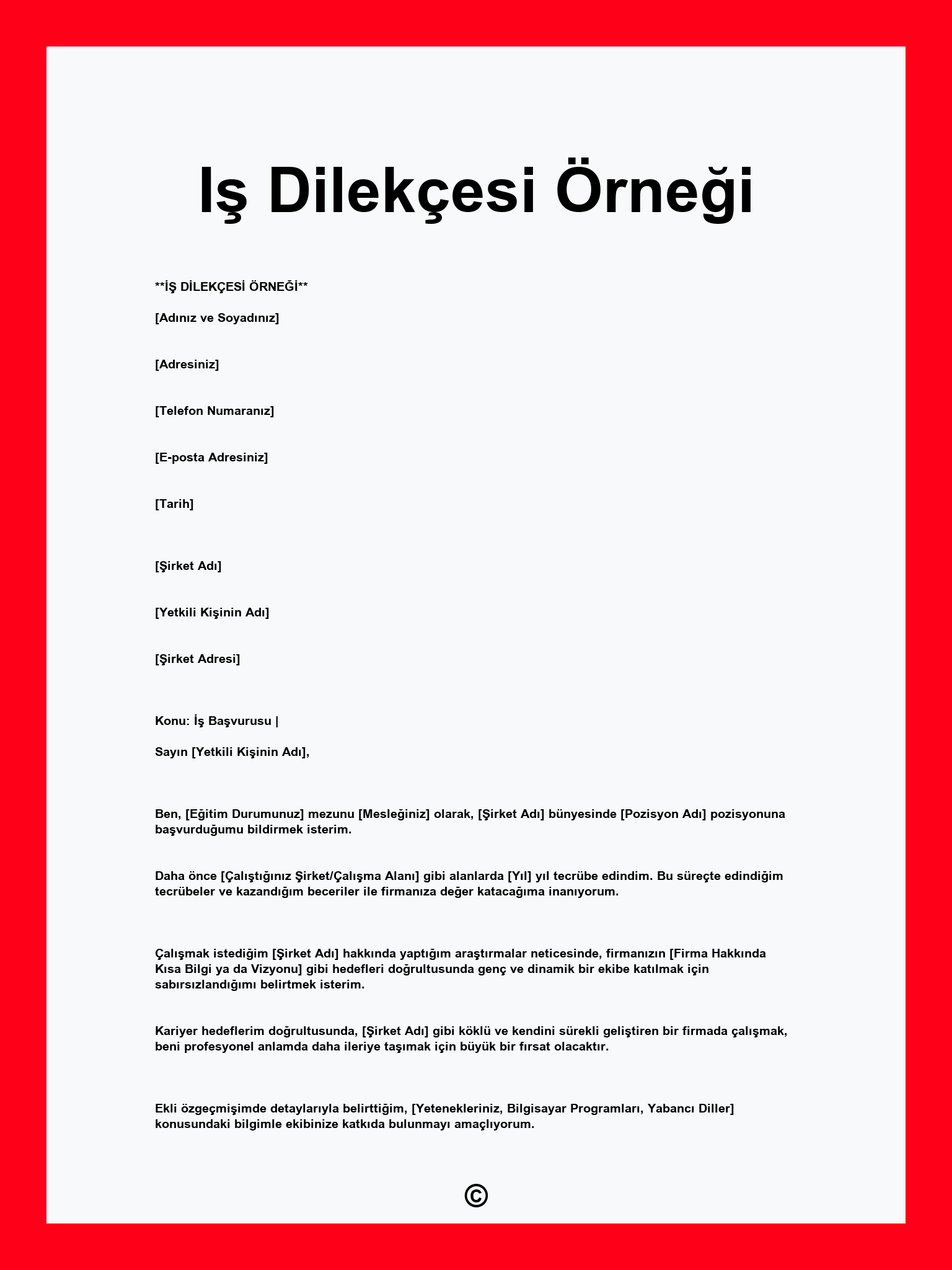 Iş Dilekçesi Örneği