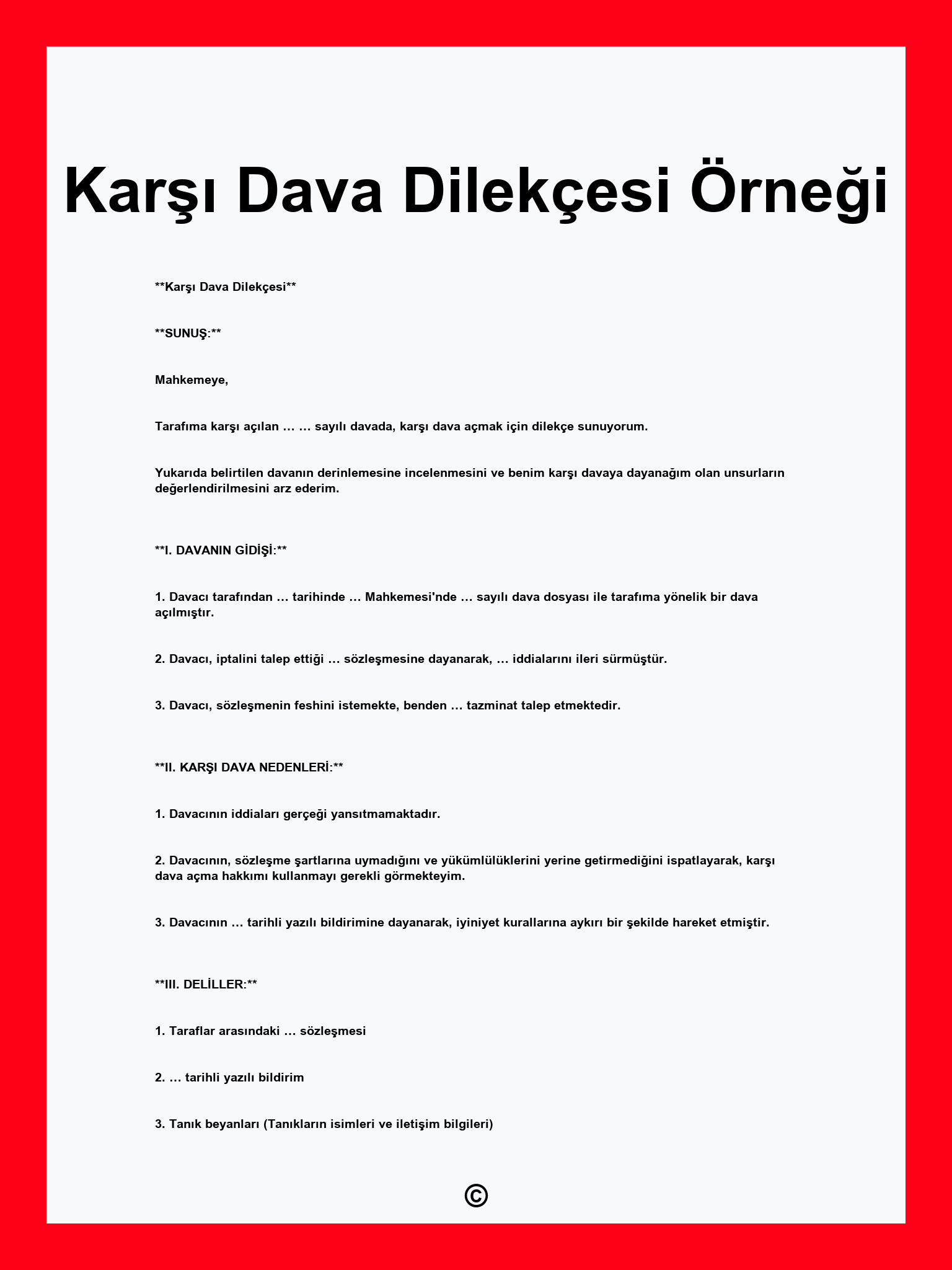 Karşı Dava Dilekçesi Örneği