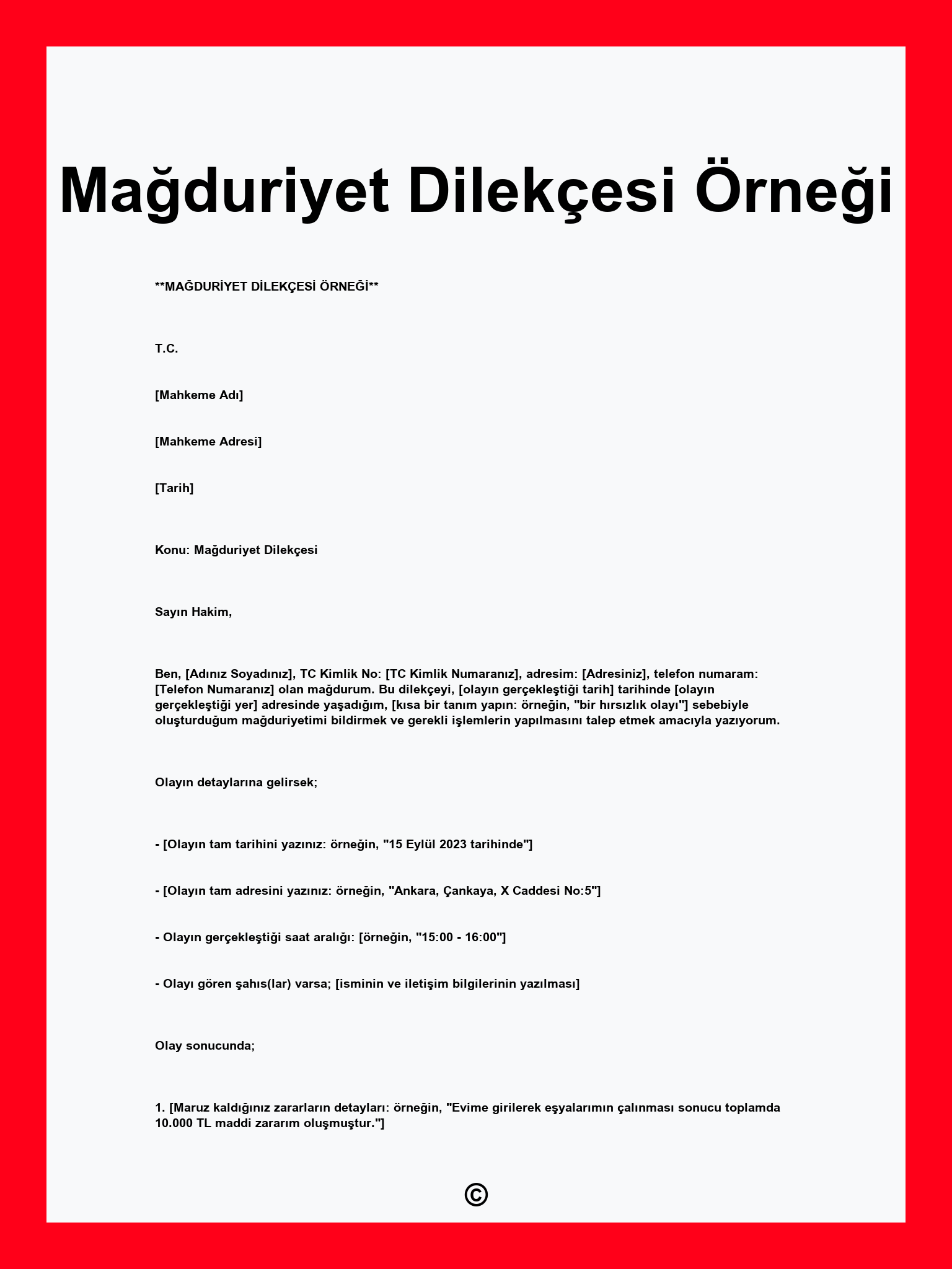 Mağduriyet Dilekçesi Örneği