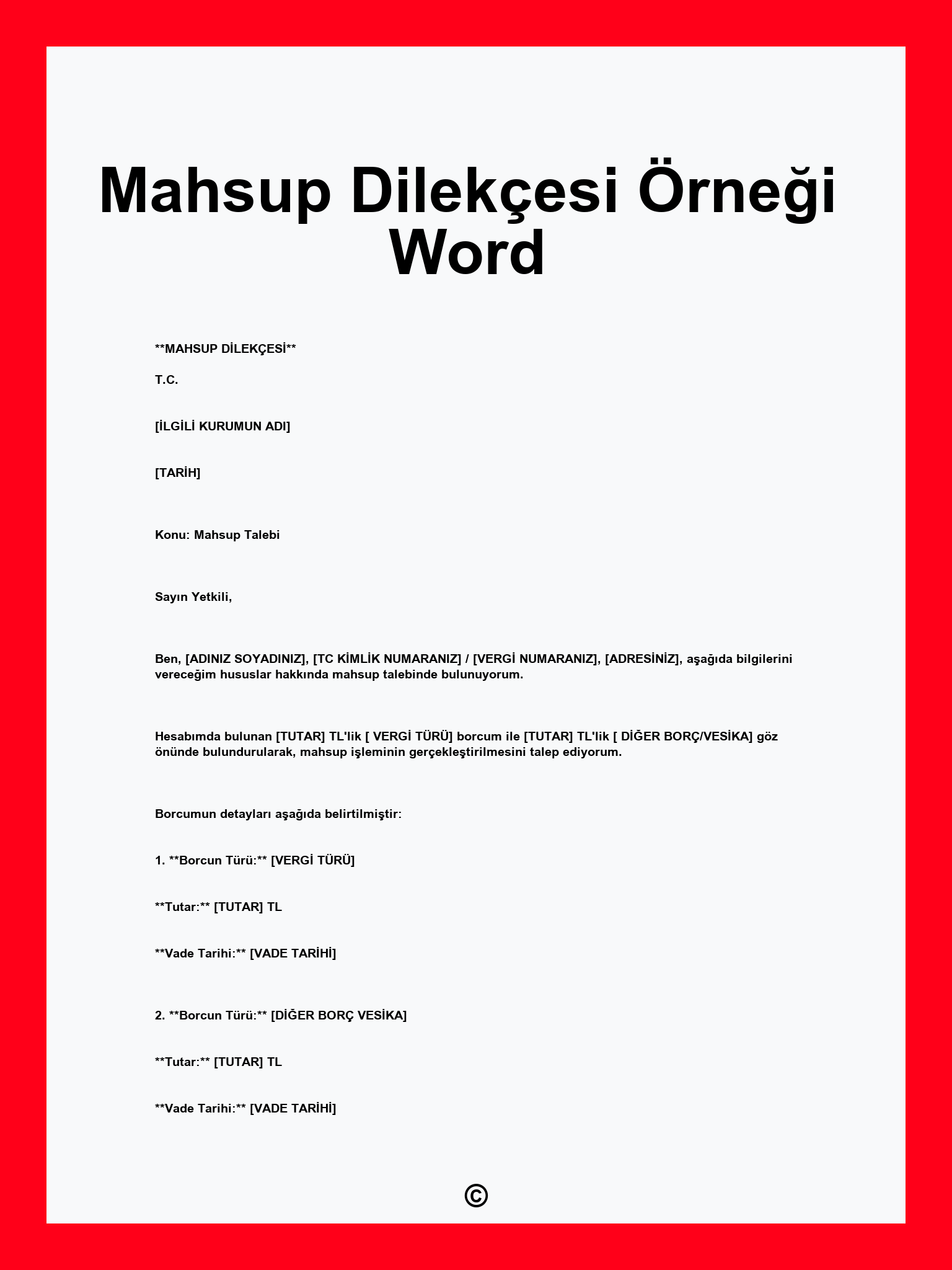 Mahsup Dilekçesi Örneği Word
