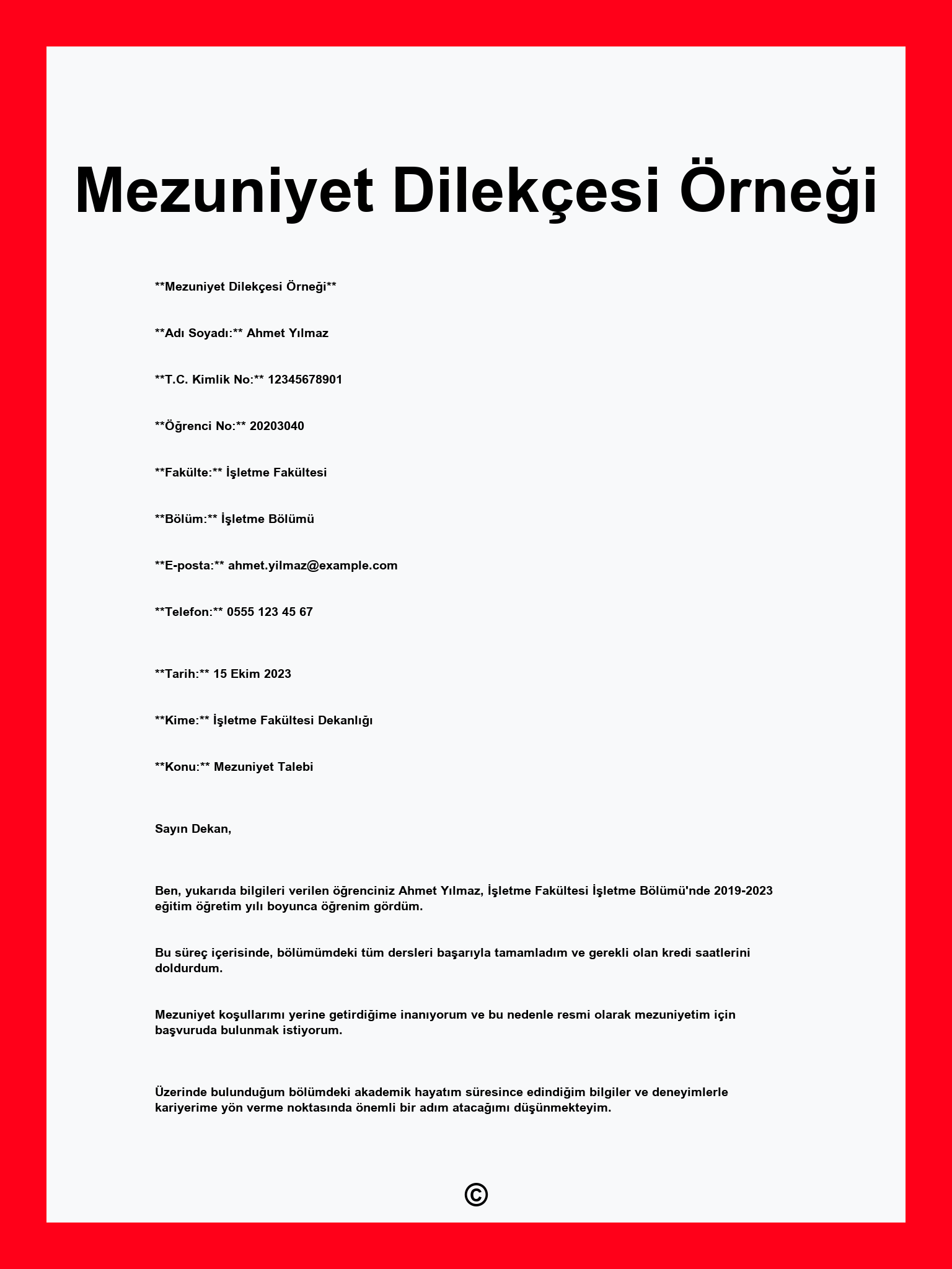 Mezuniyet Dilekçesi Örneği