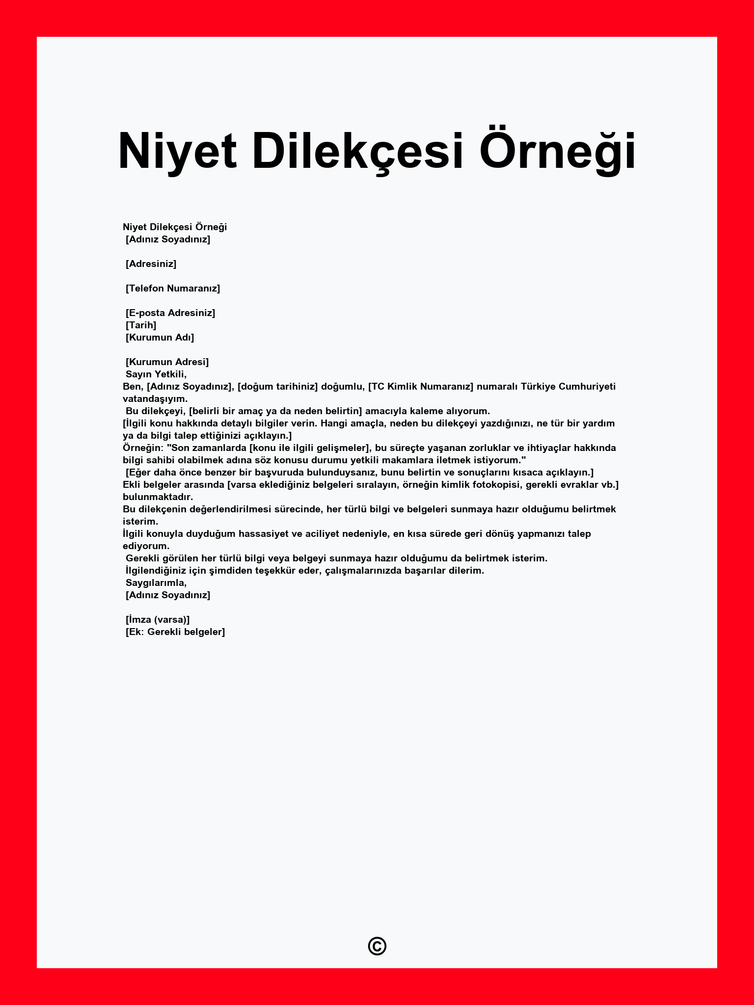 Niyet Dilekçesi Örneği