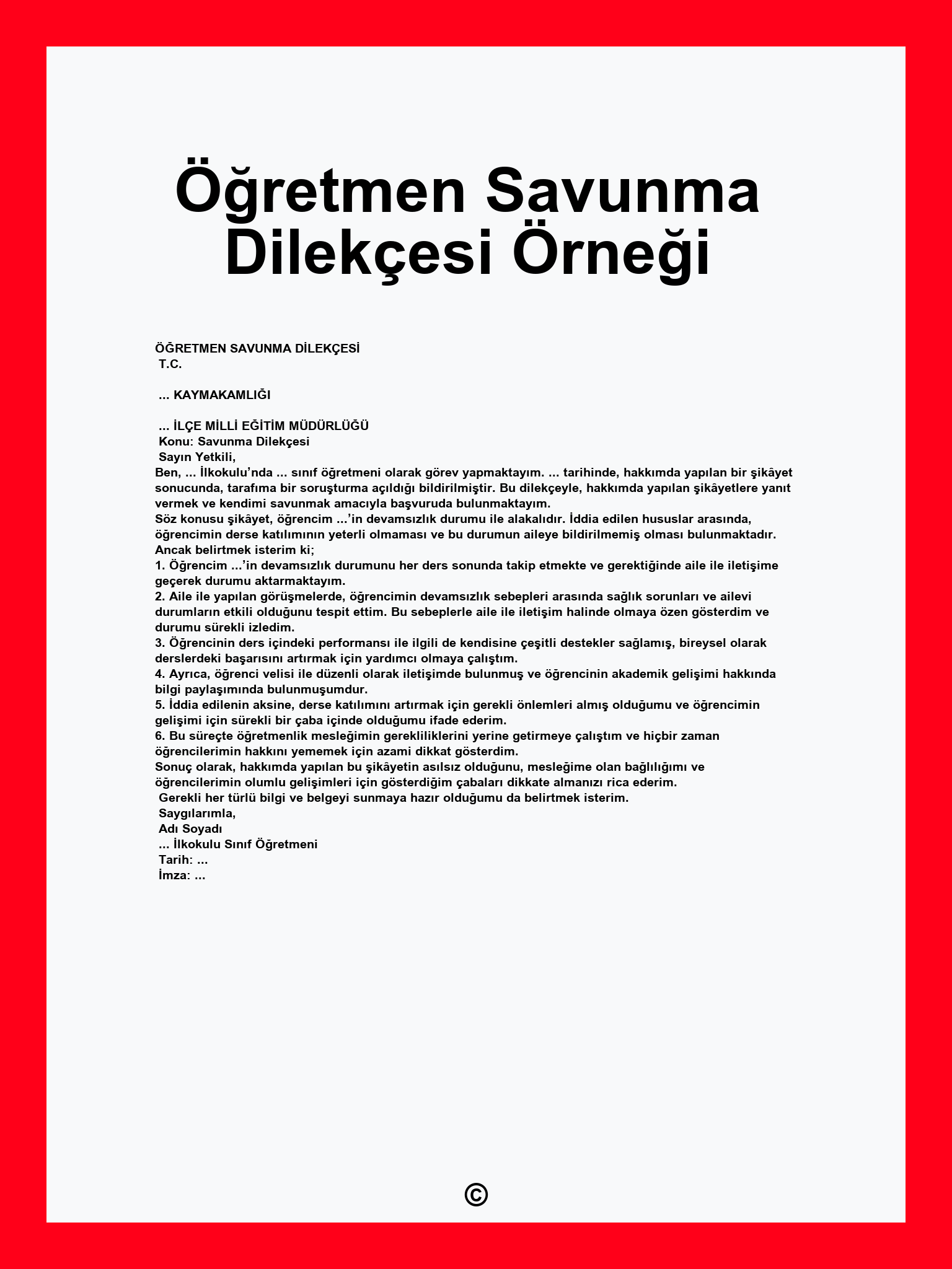 Öğretmen Savunma Dilekçesi Örneği