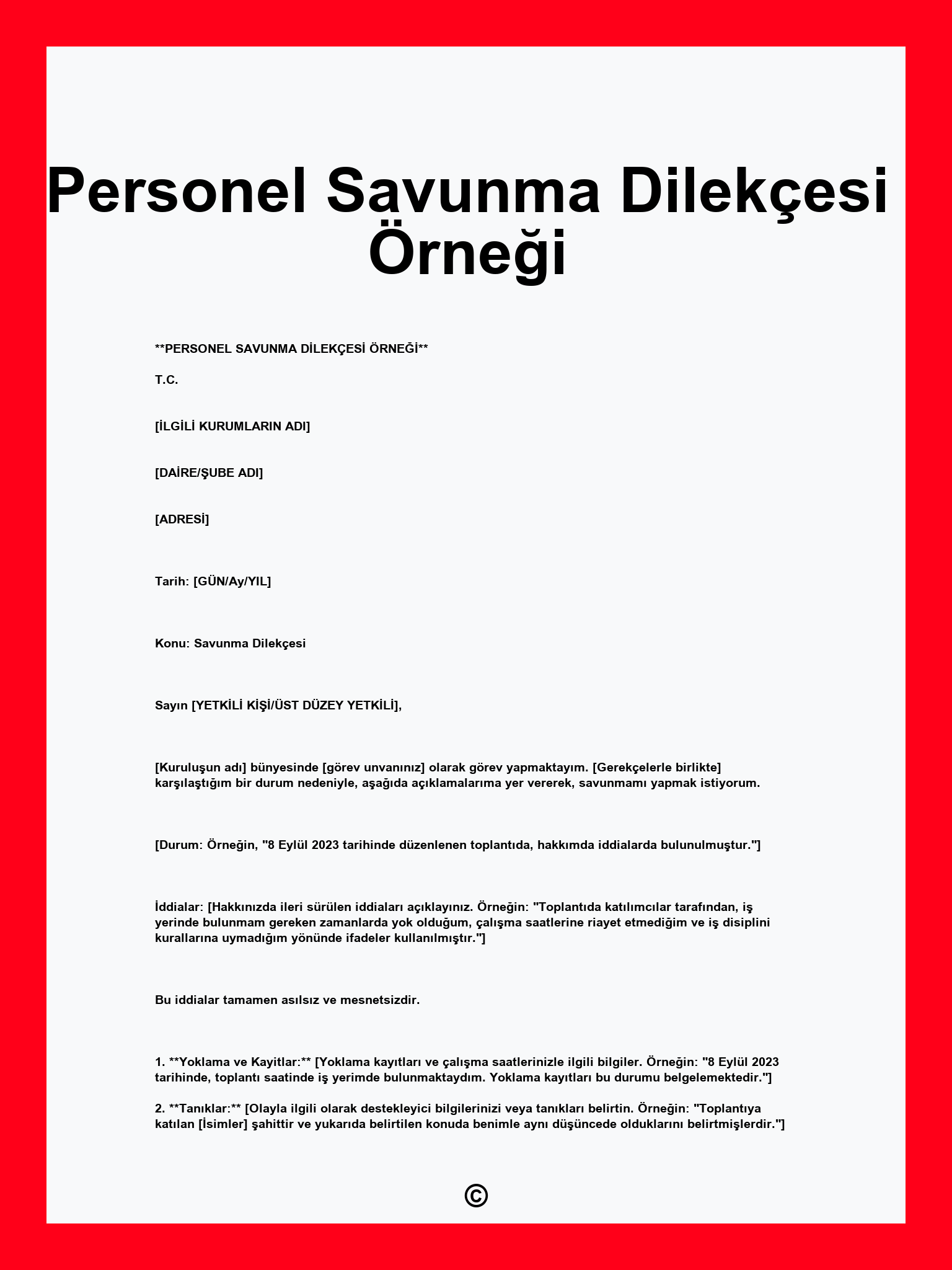 Personel Savunma Dilekçesi Örneği