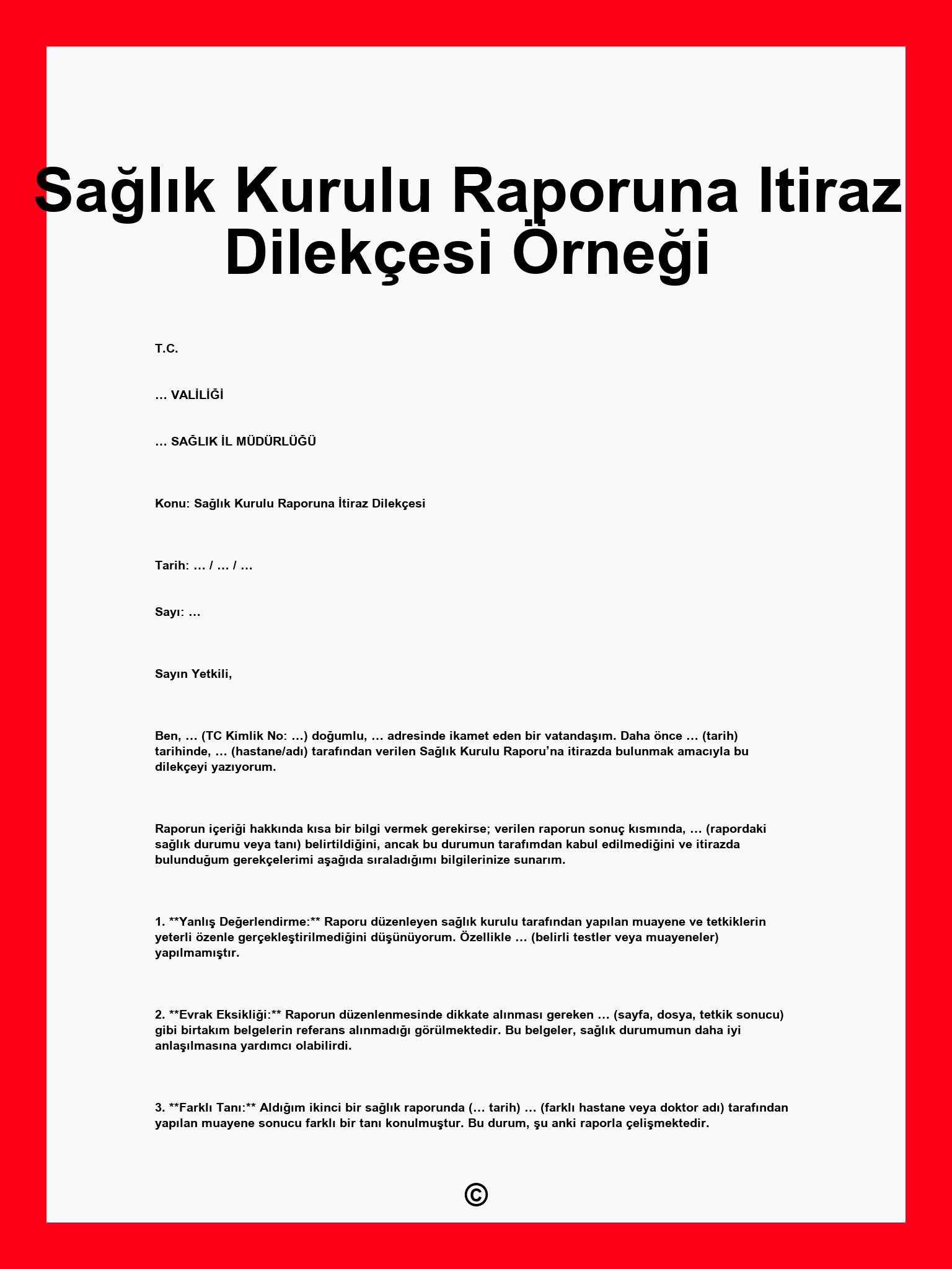 Sağlık Kurulu Raporuna Itiraz Dilekçesi Örneği