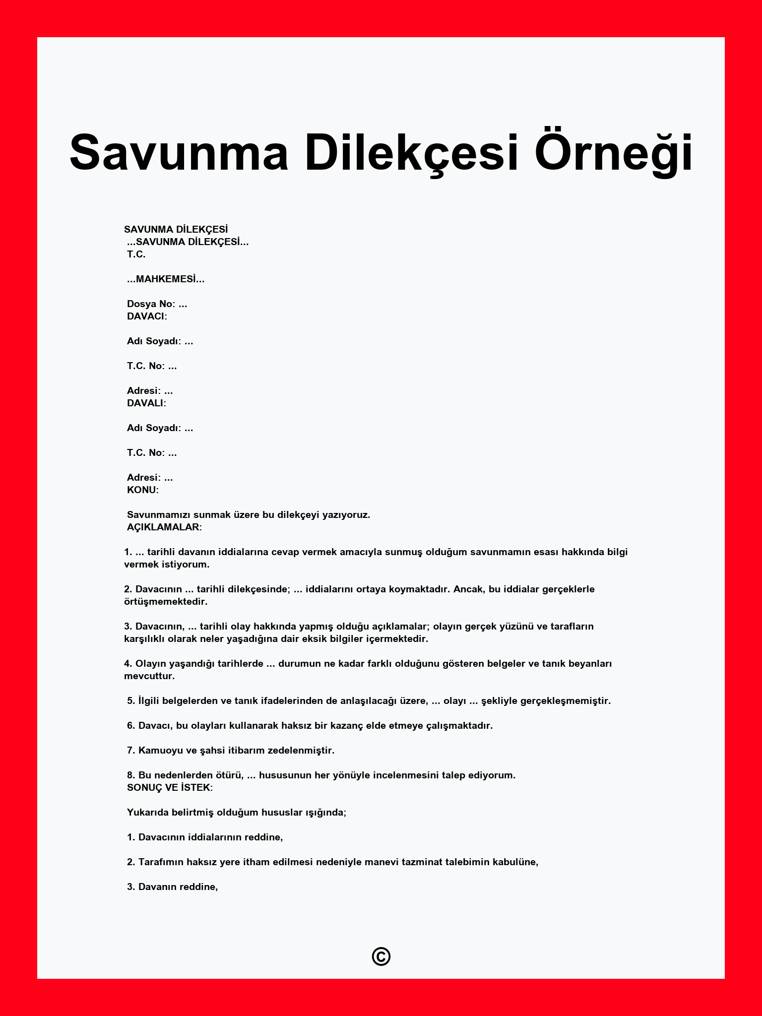 Savunma Dilekçesi Örneği