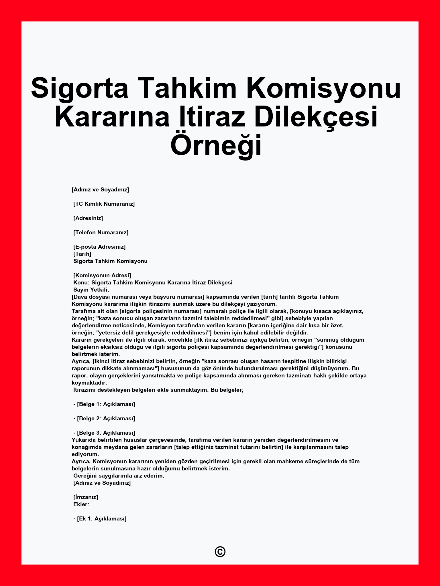 Sigorta Tahkim Komisyonu Kararına Itiraz Dilekçesi Örneği