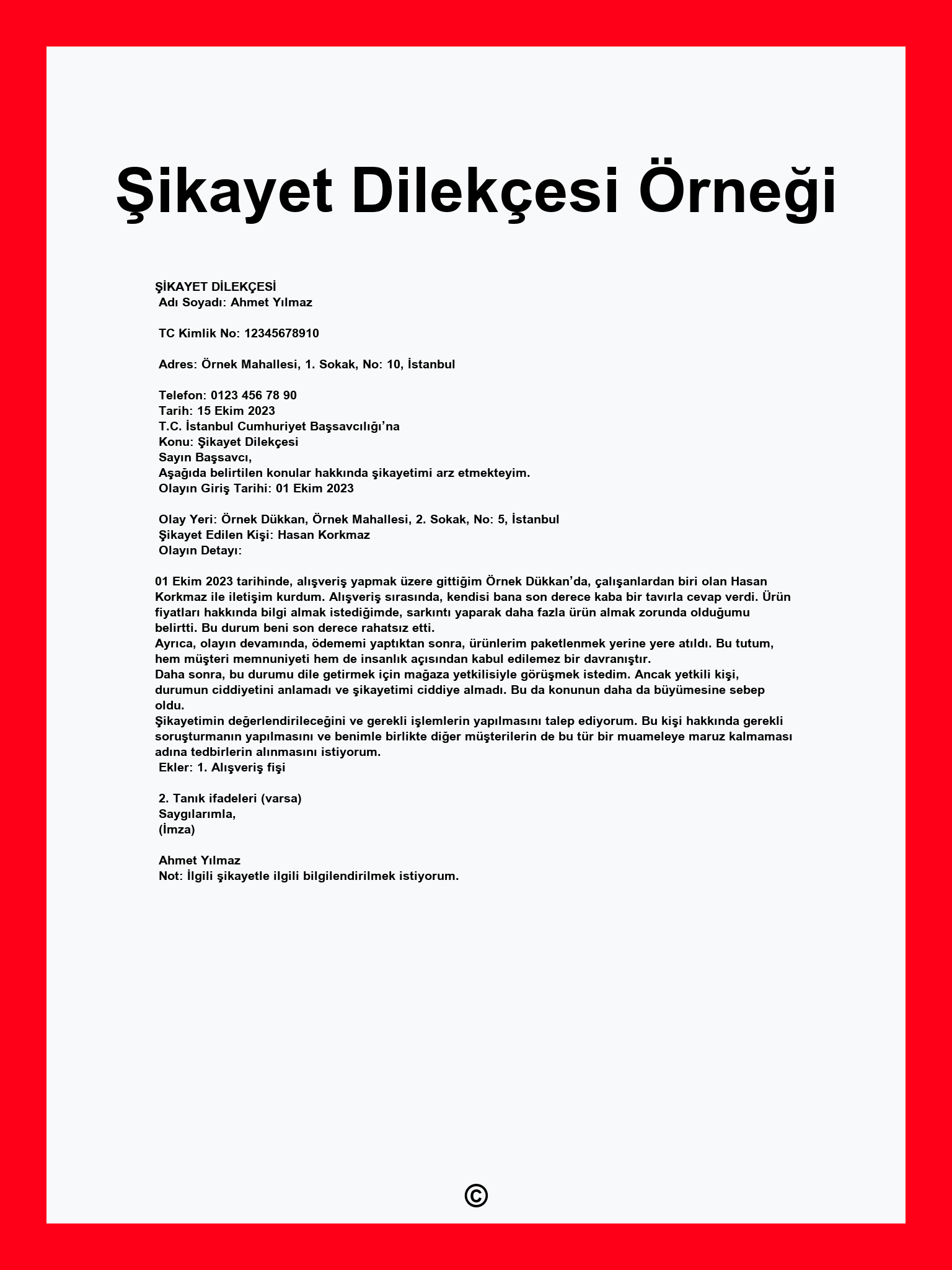 Şikayet Dilekçesi Örneği