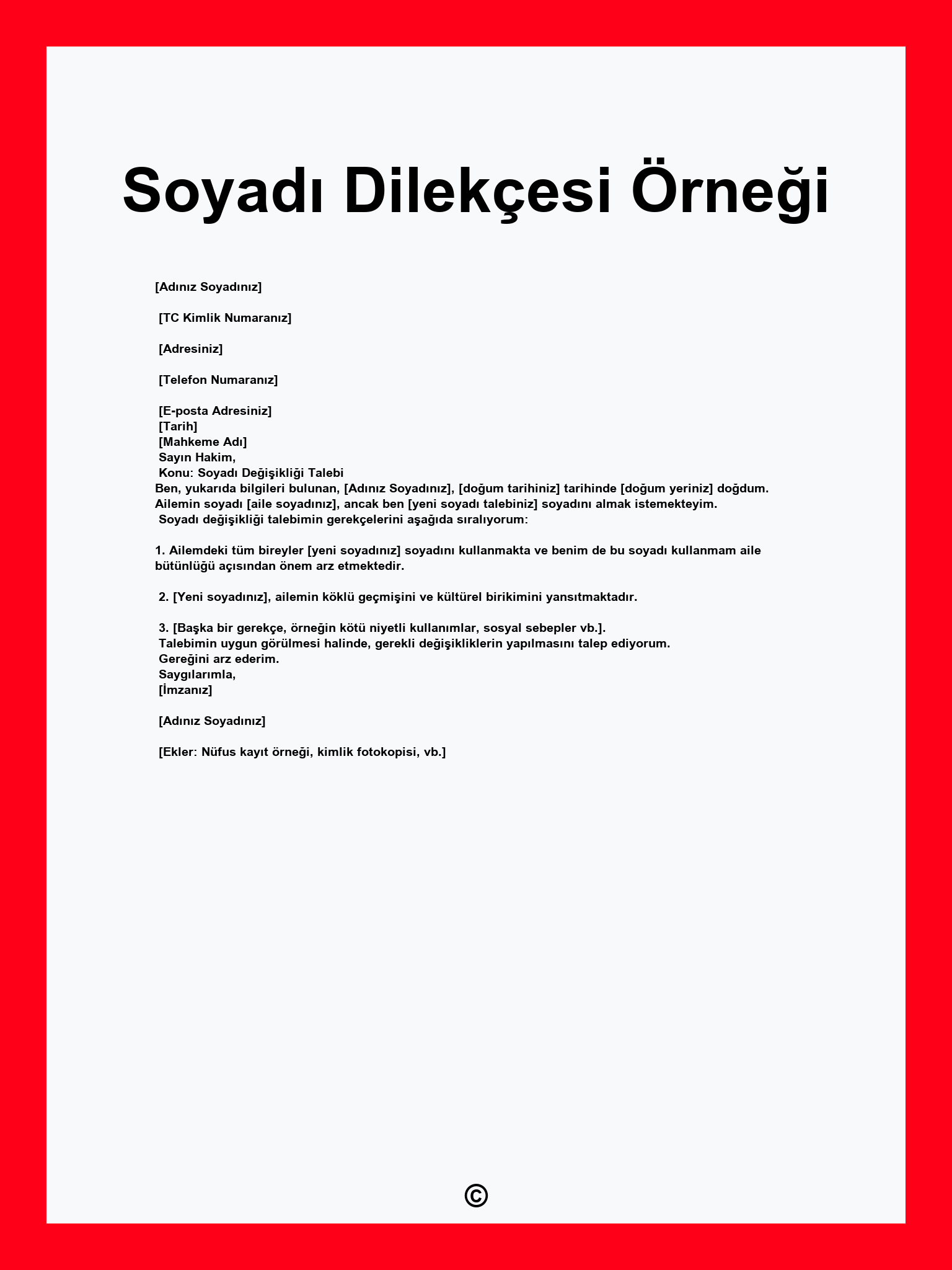 Soyadı Dilekçesi Örneği
