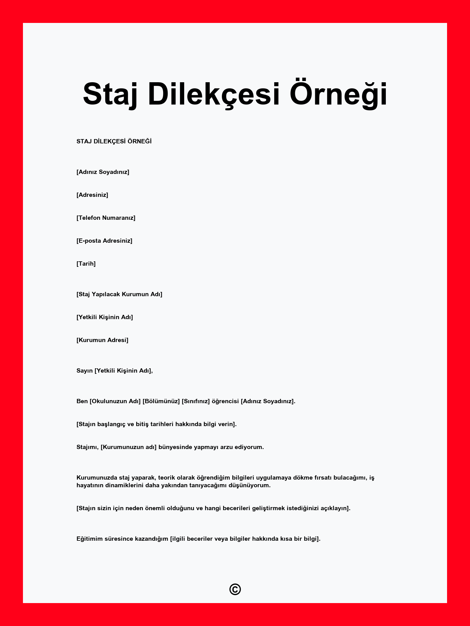 Staj Dilekçesi Örneği