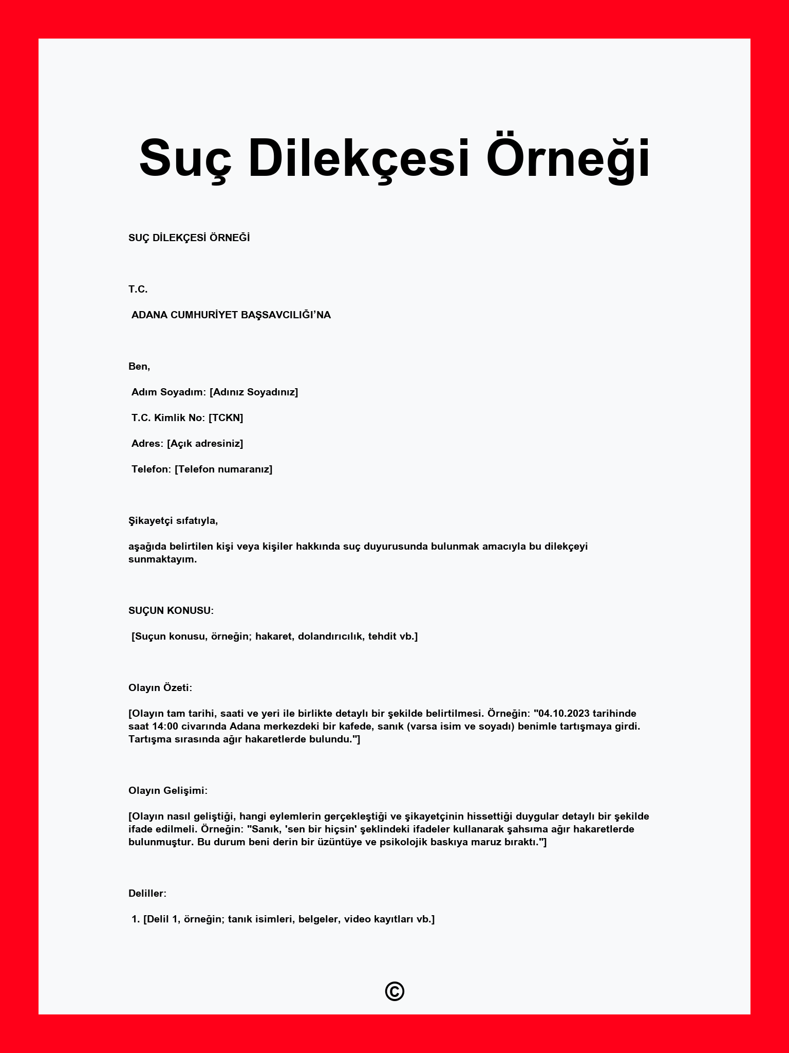 Suç Dilekçesi Örneği