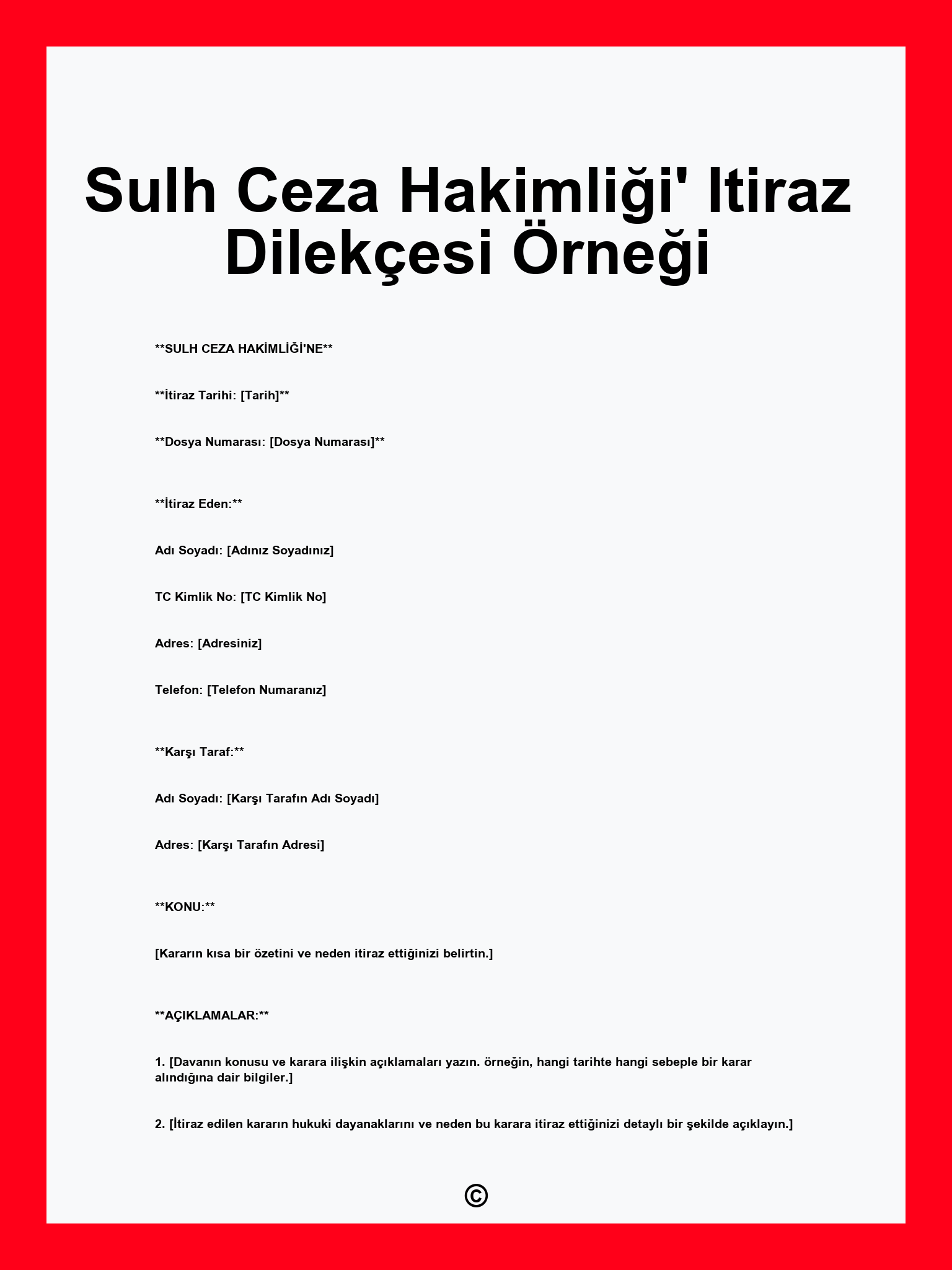 Sulh Ceza Hakimliği' Itiraz Dilekçesi Örneği