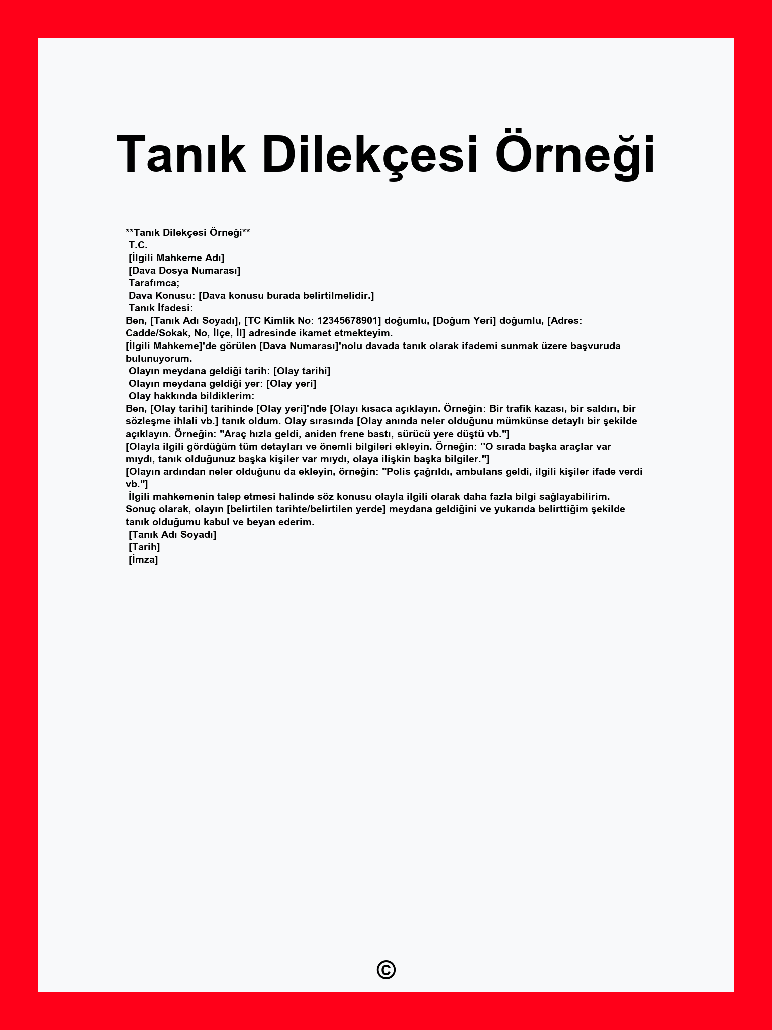 Tanık Dilekçesi Örneği