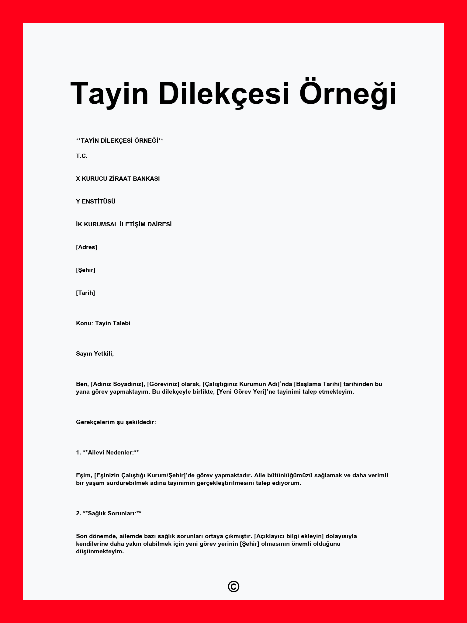 Tayin Dilekçesi Örneği