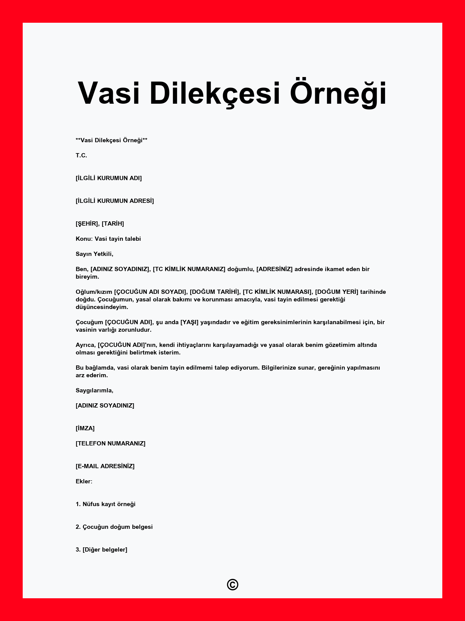 Vasi Dilekçesi Örneği