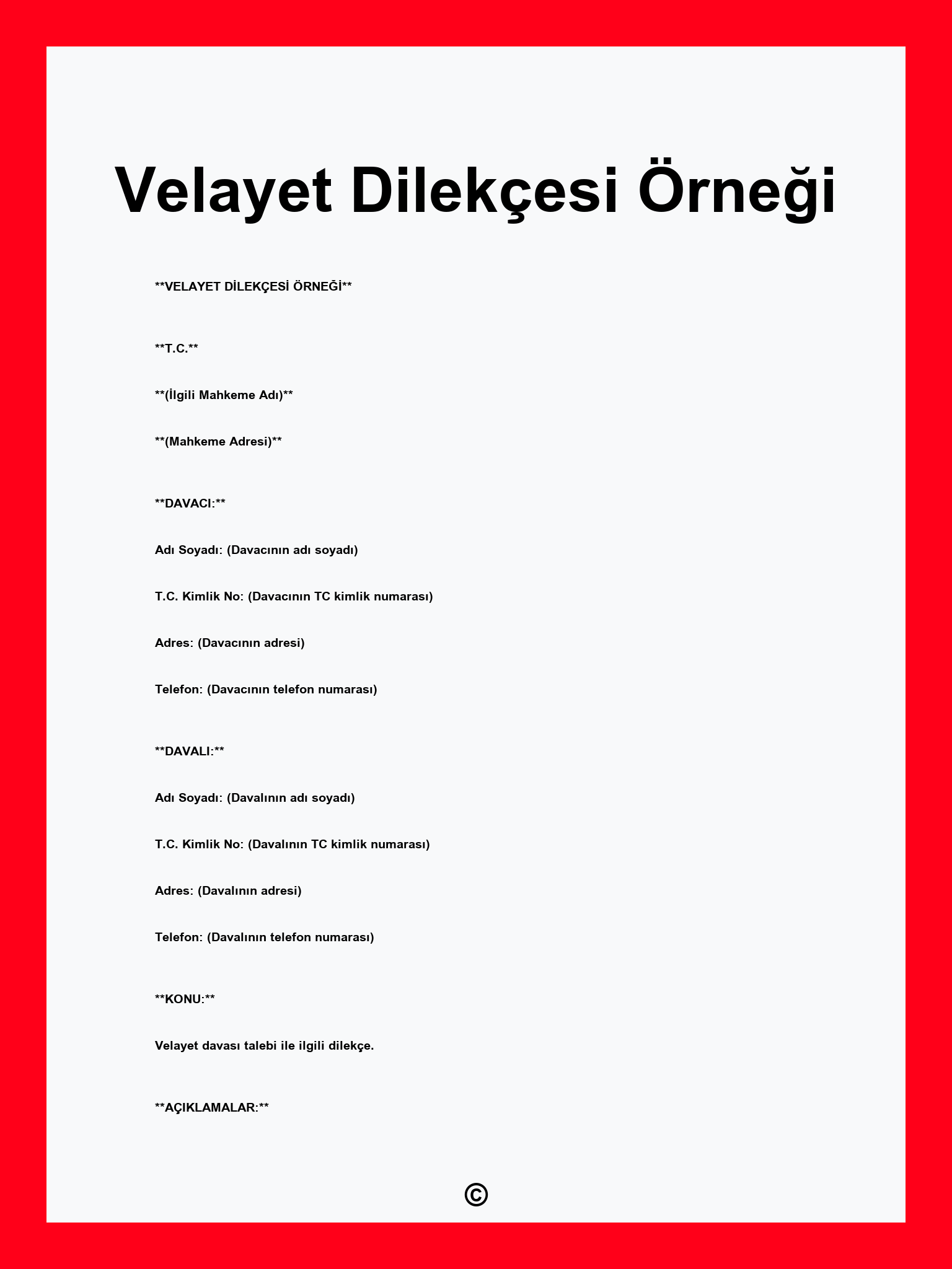Velayet Dilekçesi Örneği