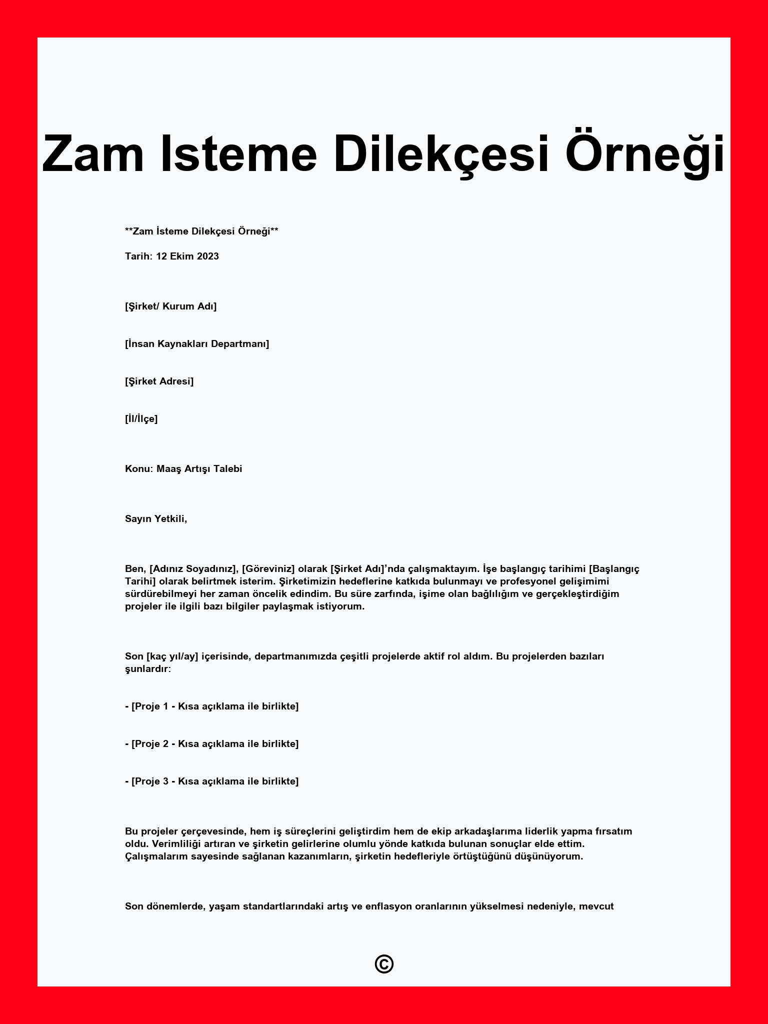 Zam Isteme Dilekçesi Örneği